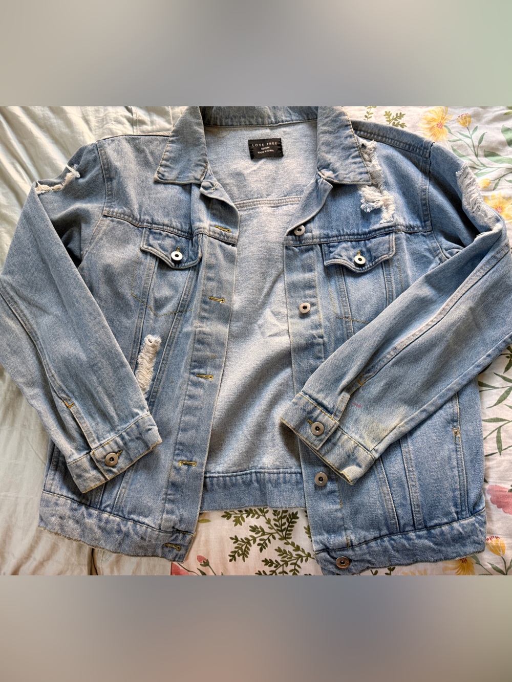 Love Tree Light Wash Distressed Denim Jacket